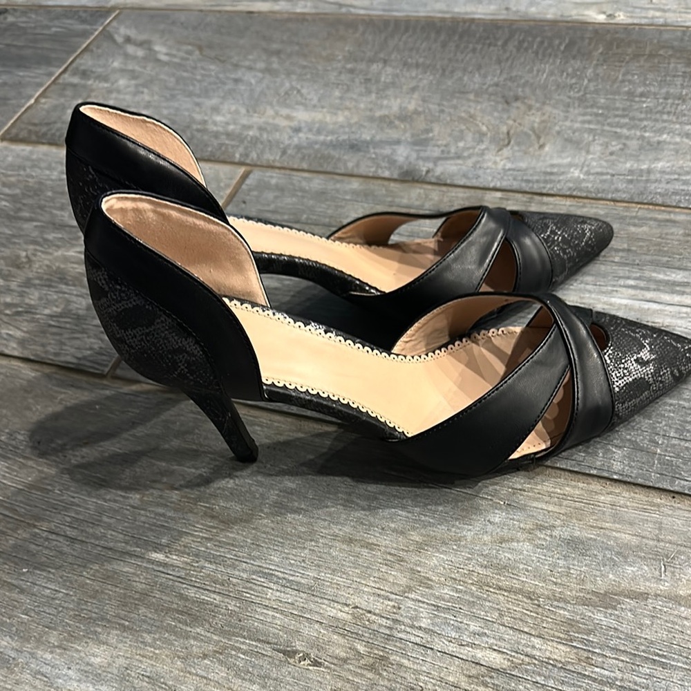 Black D'Orsay Heels with Metallic Accents